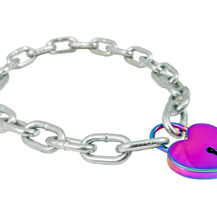 FCK935-RN RAINBOW   LARGE JUMBO LOCK JUMBO CHAIN NECKLACE