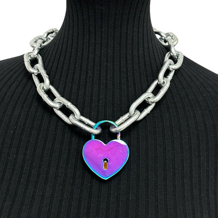 FCK935-RN RAINBOW   LARGE JUMBO LOCK JUMBO CHAIN NECKLACE