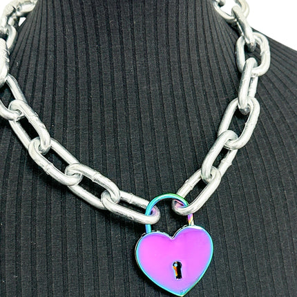FCK935-RN RAINBOW   LARGE JUMBO LOCK JUMBO CHAIN NECKLACE