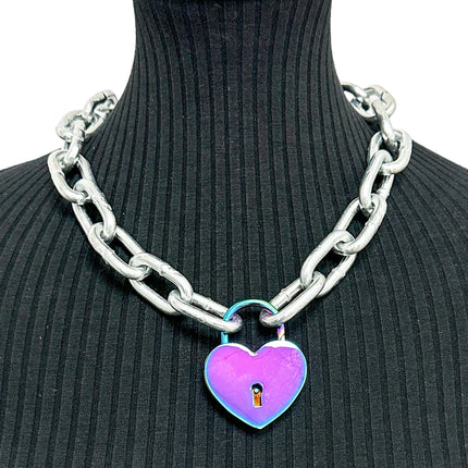 FCK935-RN RAINBOW   LARGE JUMBO LOCK JUMBO CHAIN NECKLACE