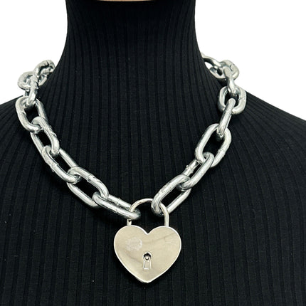 FCK935-SIL  LARGE JUMBO LOCK JUMBO CHAIN NECKLACE