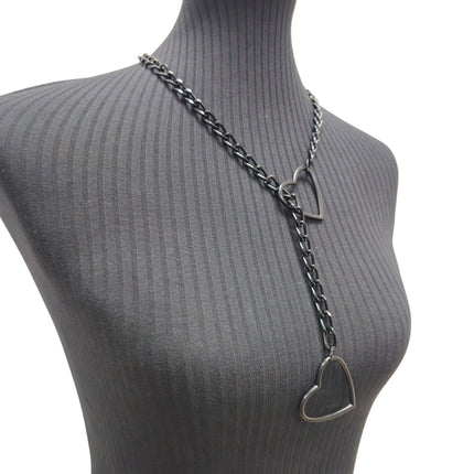 FCK940HT-BS BLACK  DOUBLE HEART CHAIN NECKLACE PENDANT