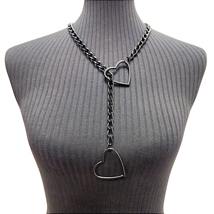 FCK940HT-BS BLACK  DOUBLE HEART CHAIN NECKLACE PENDANT
