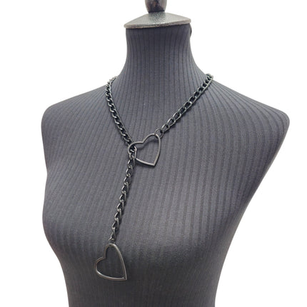 FCK940HT-BS BLACK  DOUBLE HEART CHAIN NECKLACE PENDANT