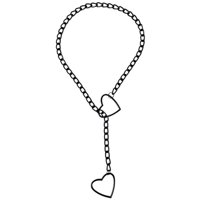 FCK940HT-BS BLACK  DOUBLE HEART CHAIN NECKLACE PENDANT