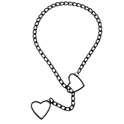 FCK940HT-BS BLACK  DOUBLE HEART CHAIN NECKLACE PENDANT