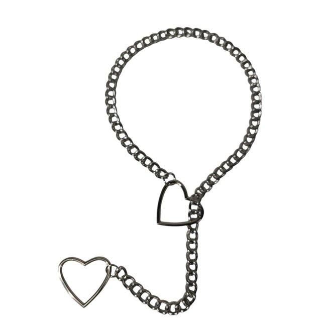 FCK940HT-BS BLACK  DOUBLE HEART CHAIN NECKLACE PENDANT
