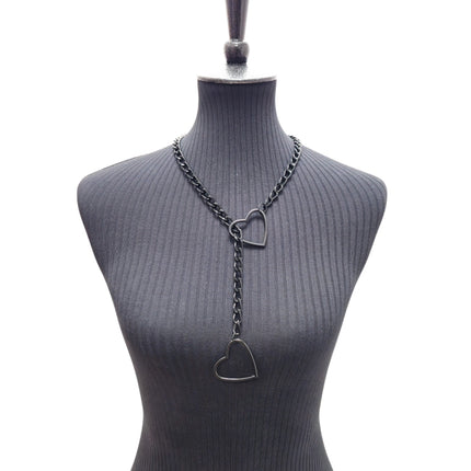 FCK940HT-BS BLACK  DOUBLE HEART CHAIN NECKLACE PENDANT