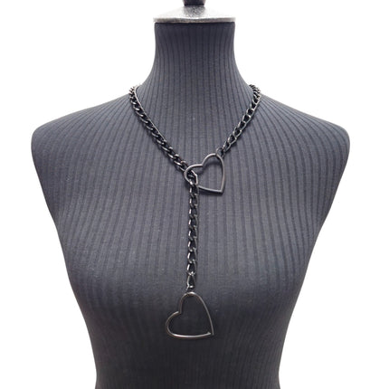 FCK940HT-BS BLACK  DOUBLE HEART CHAIN NECKLACE PENDANT