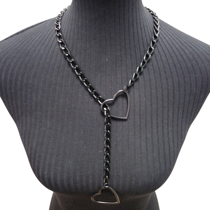 FCK940HT-BS BLACK  DOUBLE HEART CHAIN NECKLACE PENDANT