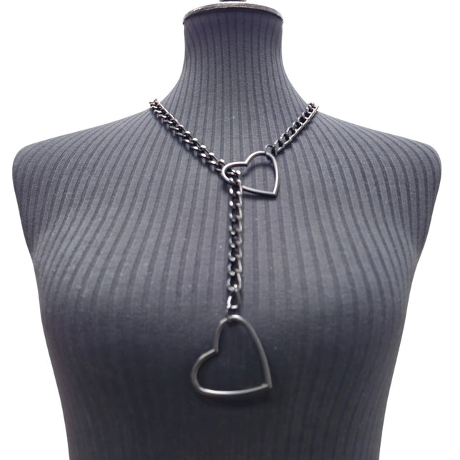 FCK940HT-BS BLACK  DOUBLE HEART CHAIN NECKLACE PENDANT