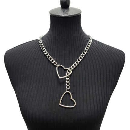 FCK940HT-SIL DOUBLE HEART CHAIN NECKLACE PENDANT