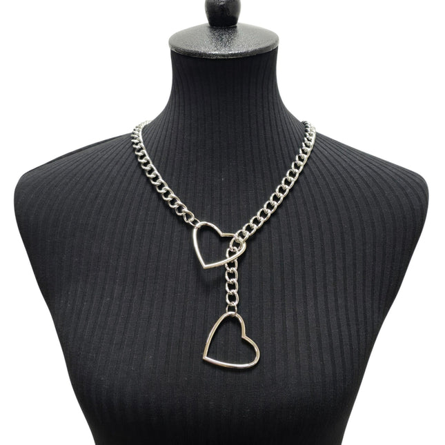 FCK940HT-SIL DOUBLE HEART CHAIN NECKLACE PENDANT