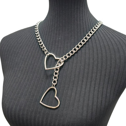 FCK940HT-SIL DOUBLE HEART CHAIN NECKLACE PENDANT