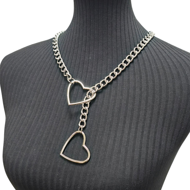 FCK940HT-SIL DOUBLE HEART CHAIN NECKLACE PENDANT