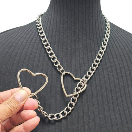 FCK940HT-SIL DOUBLE HEART CHAIN NECKLACE PENDANT