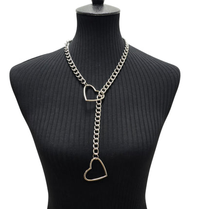 FCK940HT-SIL DOUBLE HEART CHAIN NECKLACE PENDANT