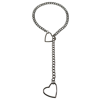 FCK940HT-SIL DOUBLE HEART CHAIN NECKLACE PENDANT