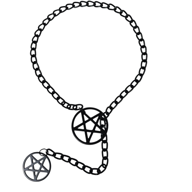 FCK940PENTA-BS BLACK  DOUBLE PENTAGRAM CHAIN NECKLACE PENDANT