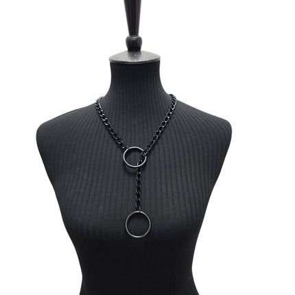 FCK940RING-BS  DOUBLE BLACK RING CHAIN NECKLACE PENDANT