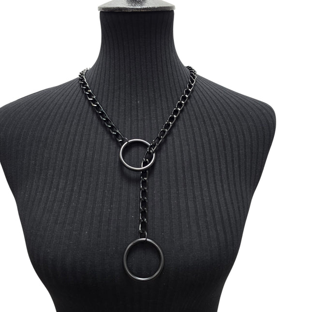 FCK940RING-BS  DOUBLE BLACK RING CHAIN NECKLACE PENDANT