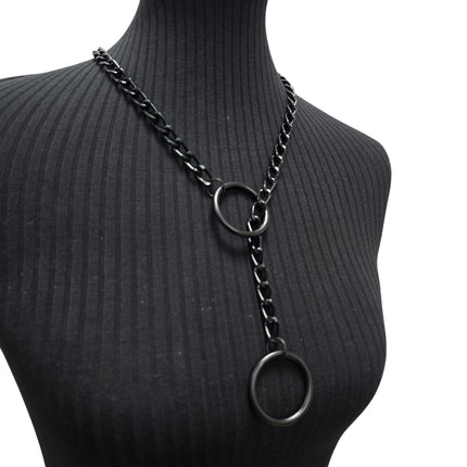 FCK940RING-BS  DOUBLE BLACK RING CHAIN NECKLACE PENDANT