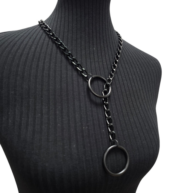 FCK940RING-BS  DOUBLE BLACK RING CHAIN NECKLACE PENDANT