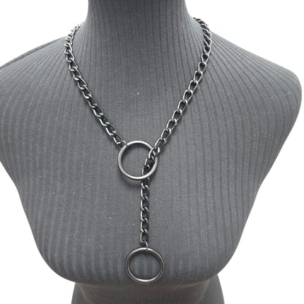 FCK940RING-BS  DOUBLE BLACK RING CHAIN NECKLACE PENDANT