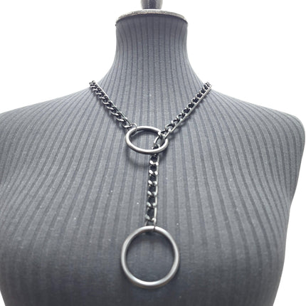 FCK940RING-BS  DOUBLE BLACK RING CHAIN NECKLACE PENDANT
