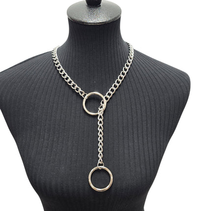 FCK940RING-SILVER DOUBLE RING CHAIN NECKLACE PENDANT