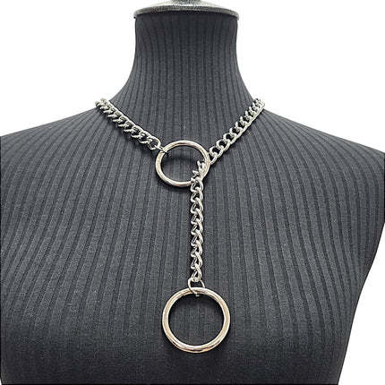 FCK940RING-SILVER DOUBLE RING CHAIN NECKLACE PENDANT