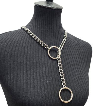 FCK940RING-SILVER DOUBLE RING CHAIN NECKLACE PENDANT