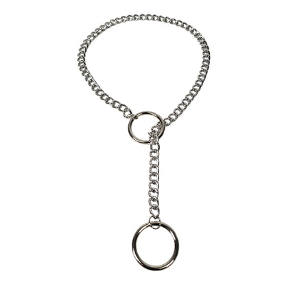 FCK940RING-SILVER DOUBLE RING CHAIN NECKLACE PENDANT