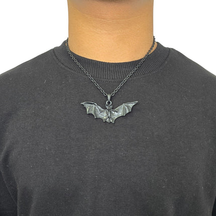 FCK9474-BS  BLACK FLYING BAT NECKLACE