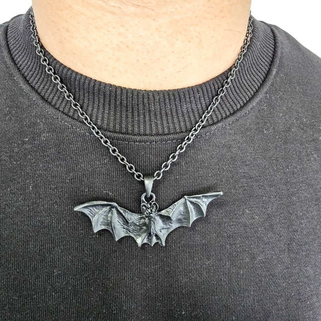 FCK9474-BS  BLACK FLYING BAT NECKLACE
