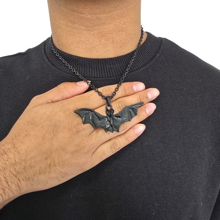 FCK9474-BS  BLACK FLYING BAT NECKLACE