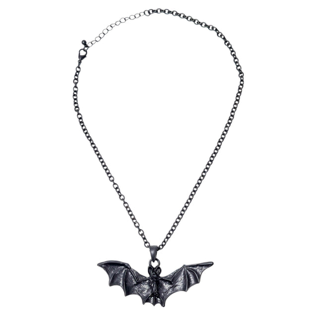 FCK9474-BS  BLACK FLYING BAT NECKLACE