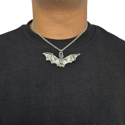 FCK9474-SILVER   FLYING BAT NECKLACE
