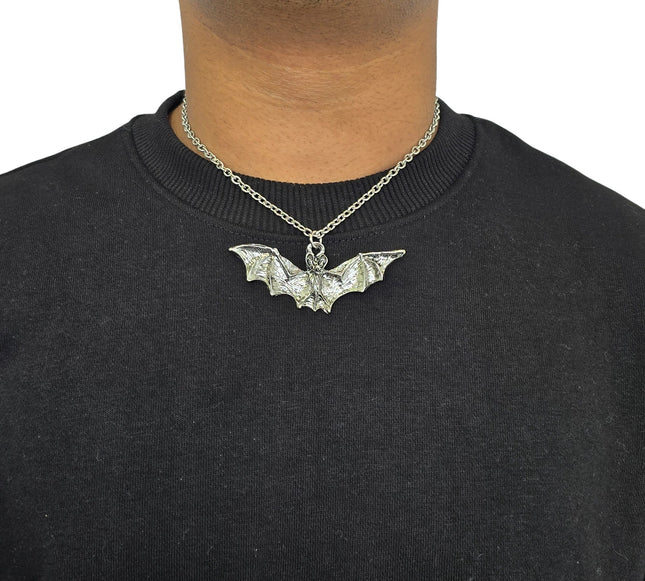 FCK9474-SILVER   FLYING BAT NECKLACE