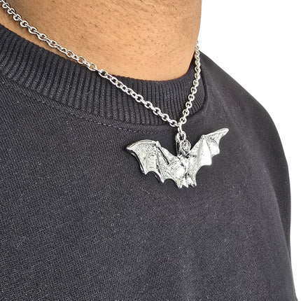 FCK9474-SILVER   FLYING BAT NECKLACE