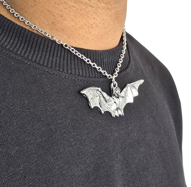 FCK9474-SILVER   FLYING BAT NECKLACE