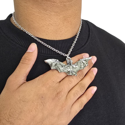 FCK9474-SILVER   FLYING BAT NECKLACE
