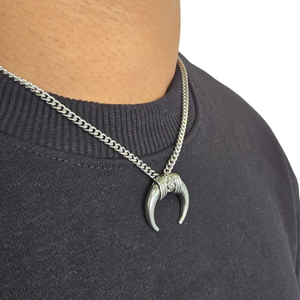 FCK9486-SILVER  HORN NECKLACE