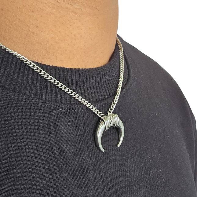 FCK9486-SILVER  HORN NECKLACE