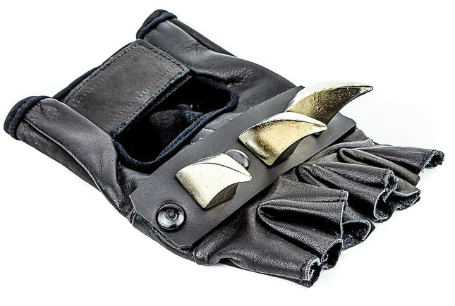FG106 CLAW SPIKE GENUINE LEATHER FINGERLESS GLOVES PAIR