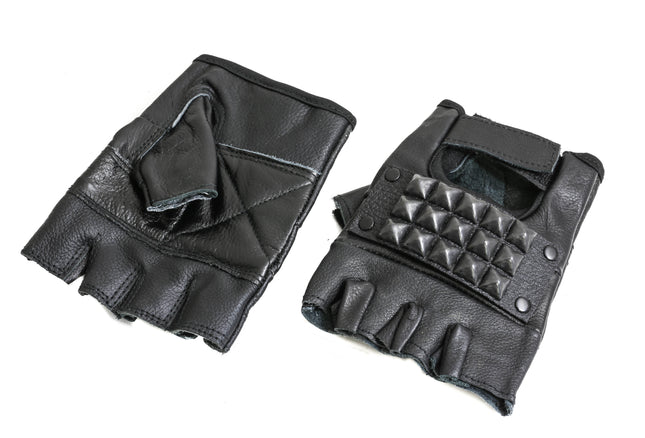 FG107BS BLACK STUDDED GENUINE LEATHER FINGERLESS GLOVES PAIR
