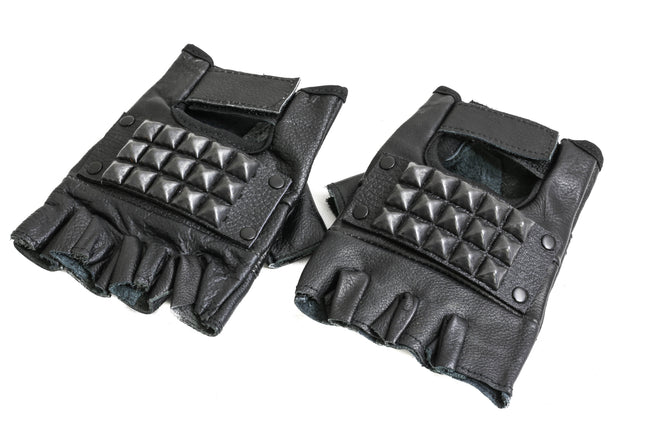 FG107BS BLACK STUDDED GENUINE LEATHER FINGERLESS GLOVES PAIR