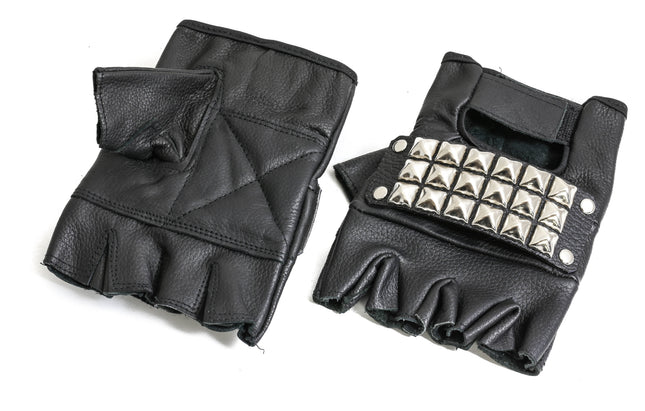 FG107SIL STUDDED GENUINE LEATHER FINGERLESS GLOVES PAIR