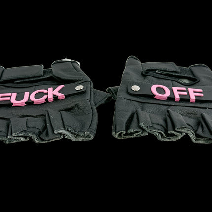 FG120FO-PINK FUCK OFF GENUINE LEATHER FINGERLESS GLOVES PAIR