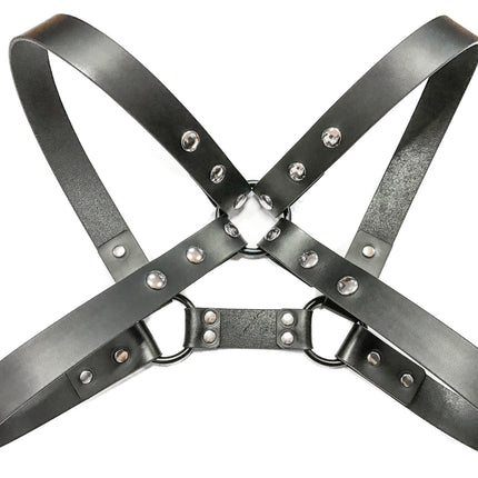 FH101L-BS  MEN'S BULLDOG HARNESS  LEATHER BLACK RING
